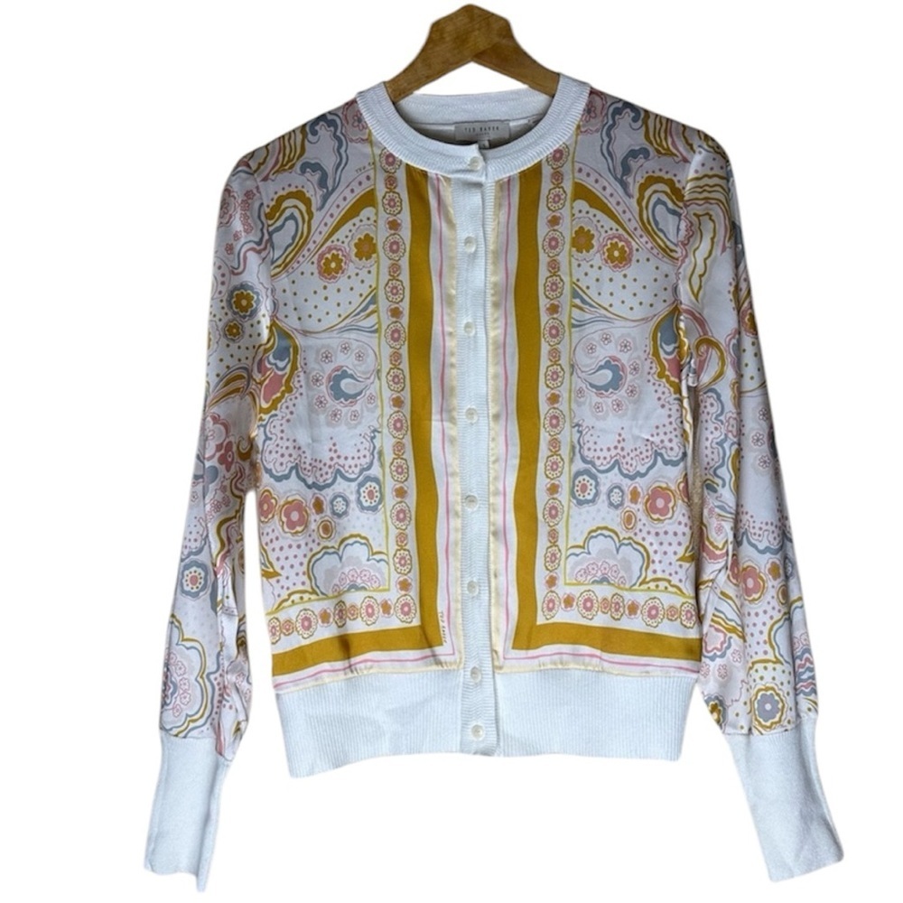 Ted Baker Zorina Paisley Print Cardigan Size 1